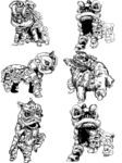 醒狮舞狮手绘黑白线描装饰图案
