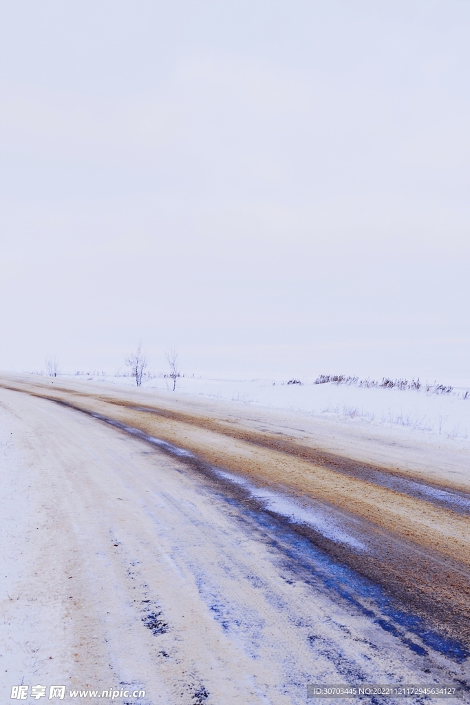 白色的雪和路