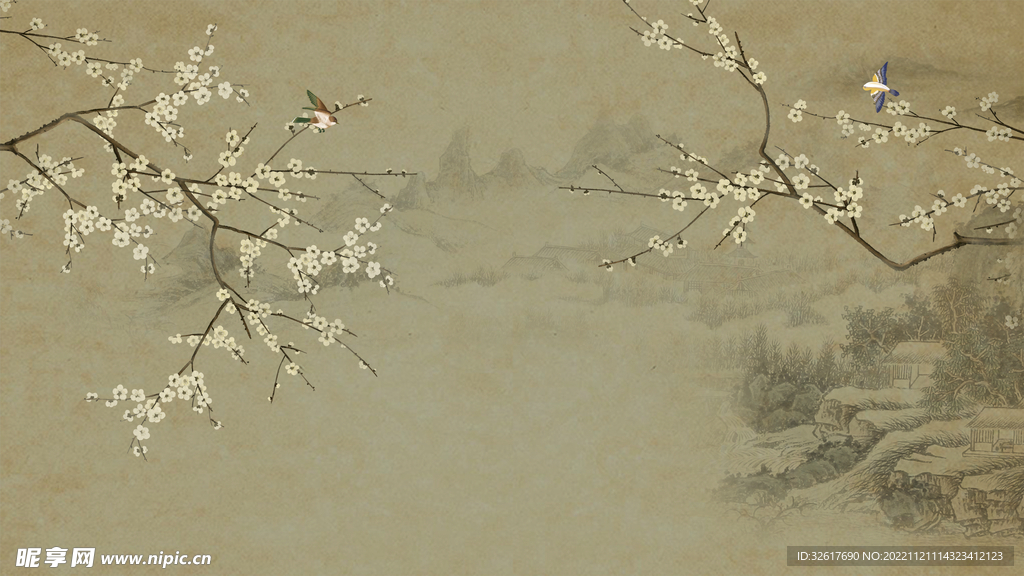 古风花鸟中国风手绘插画