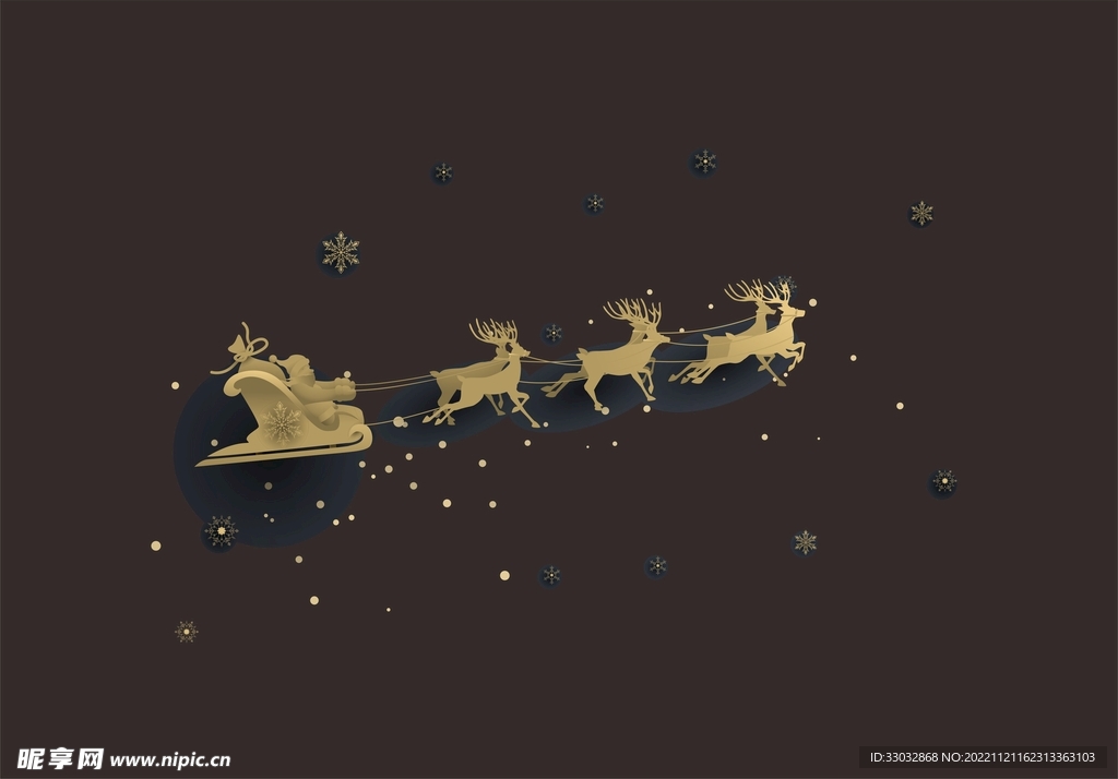 黑金圣诞节圣诞老人牵着马车元素