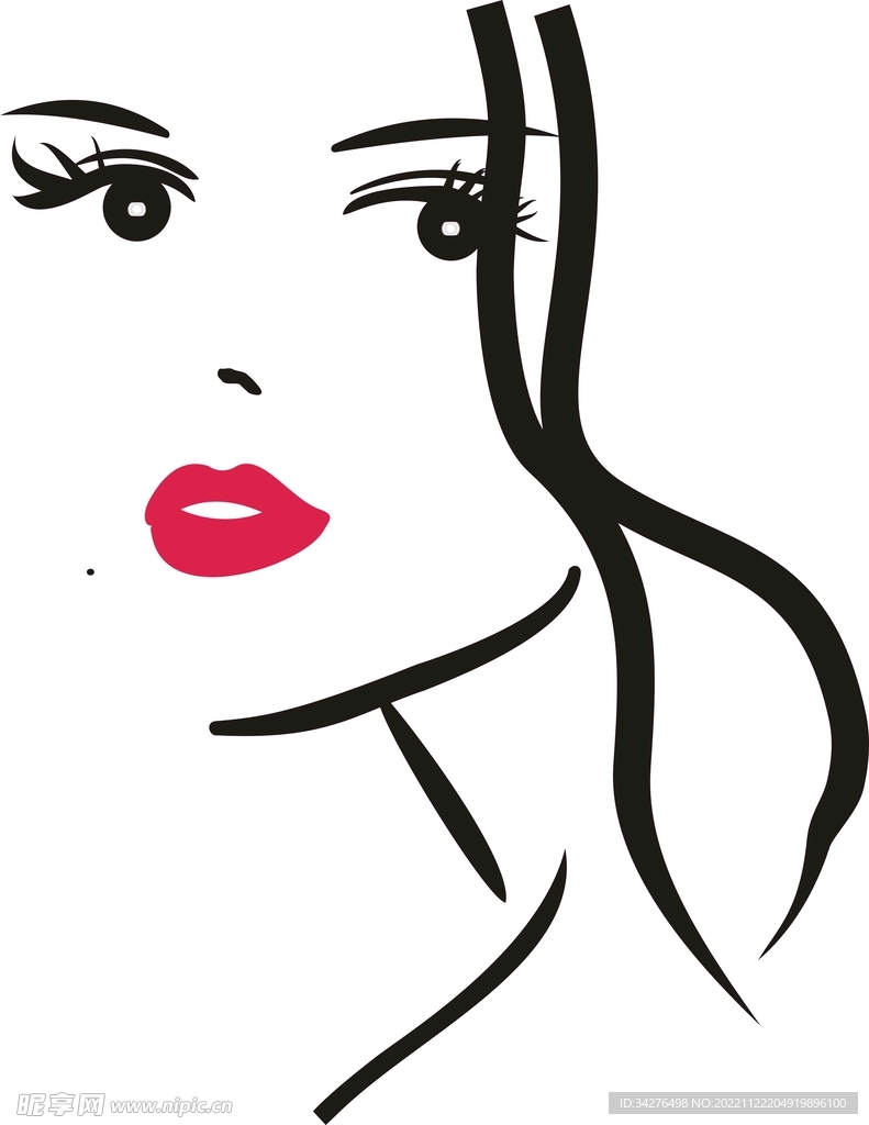 简笔素描女性轮廓矢量图
