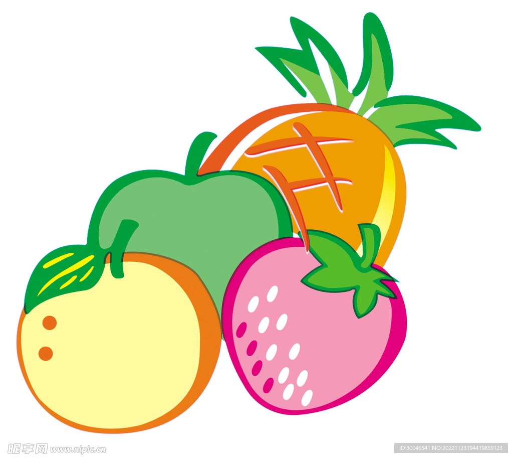 菠萝草莓香橙水果图画