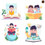 学生学习插画