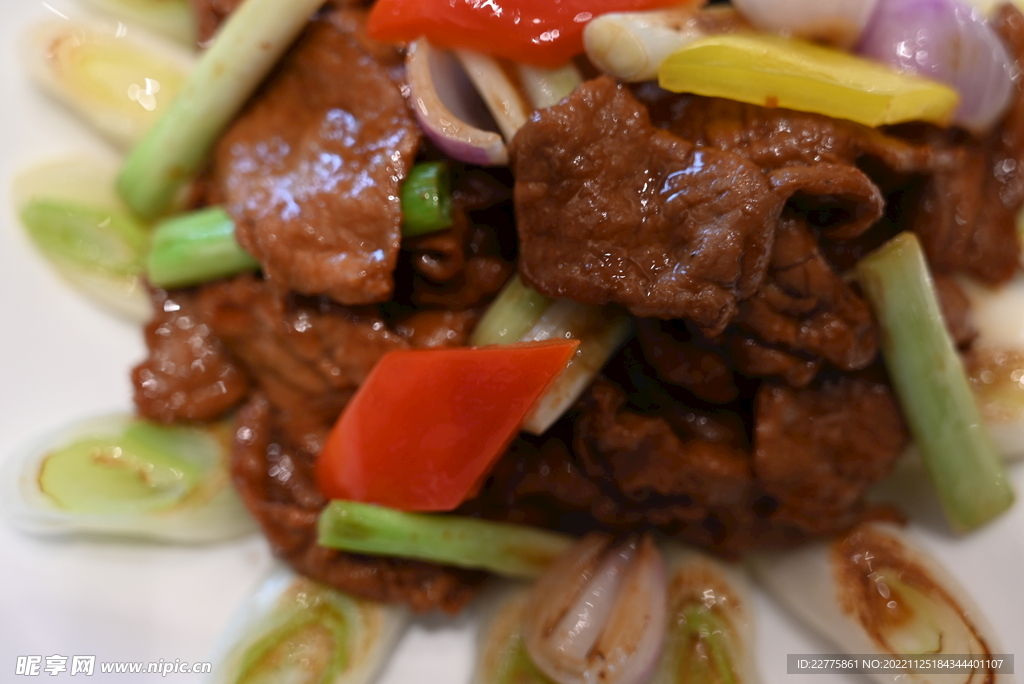 餐饮婚宴三葱炒羊片拍摄图