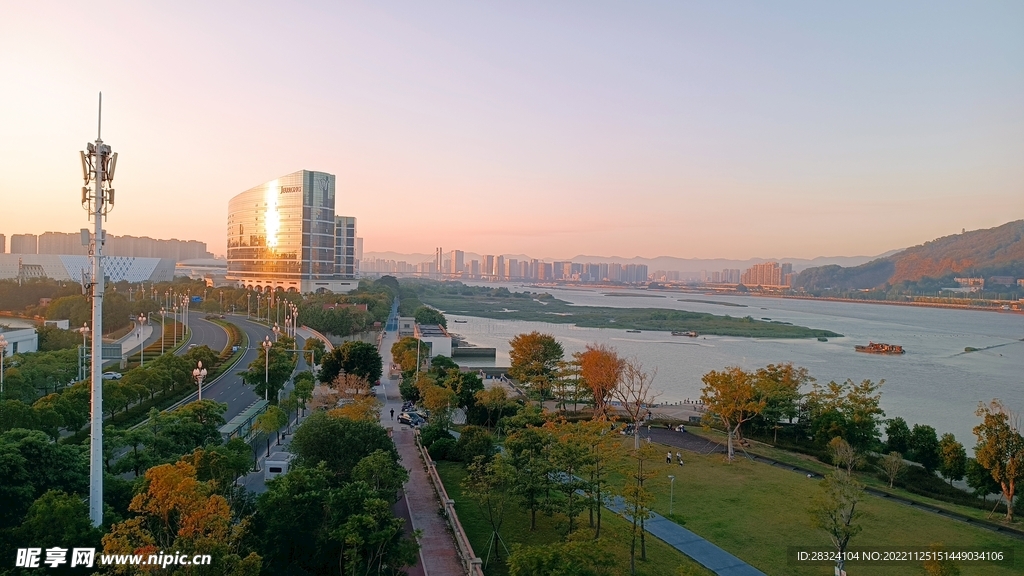 江水 城市 夕阳