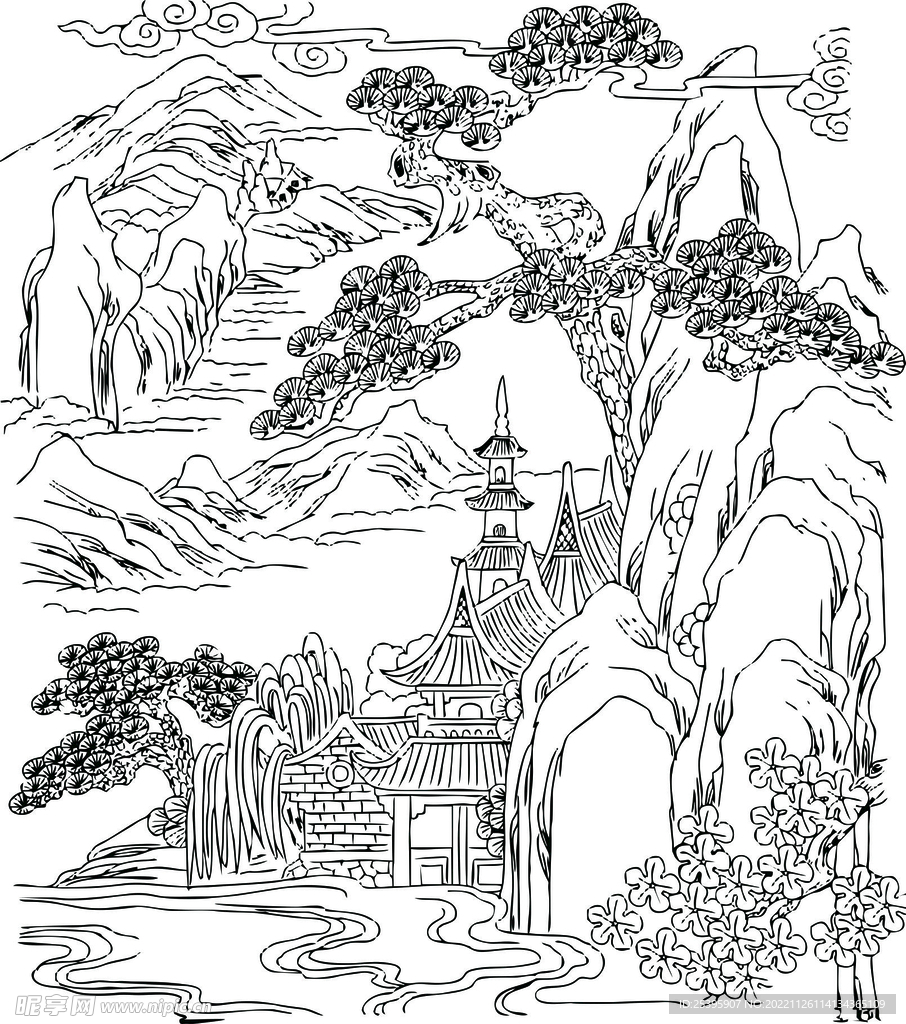 手绘山村