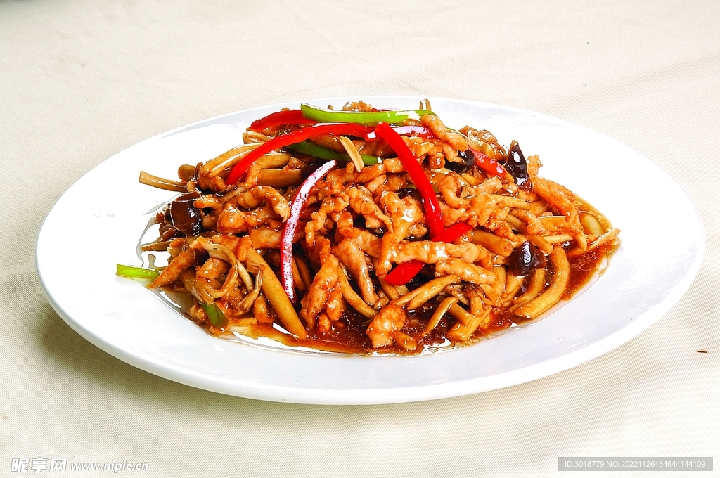 鲜茶树菇炒肉丝