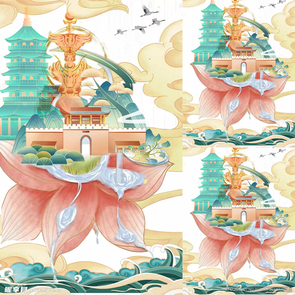 塔和鸠兹鸟插画