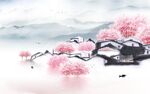 水墨山水简约花鸟背景客厅装饰画