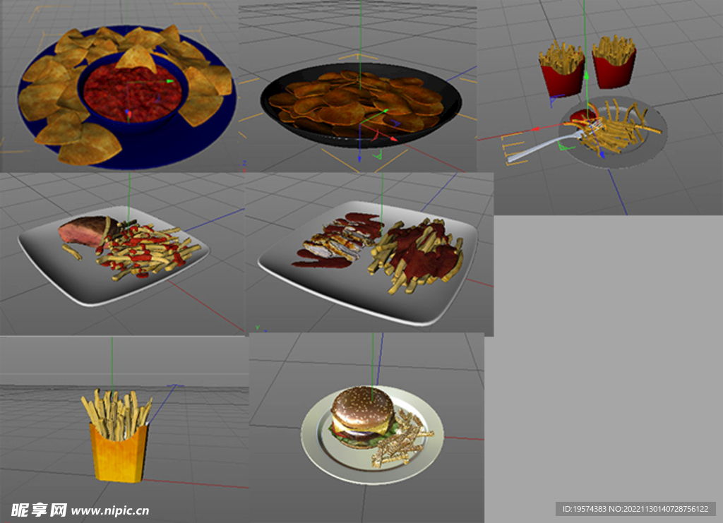 C4D模型 薯条汉堡