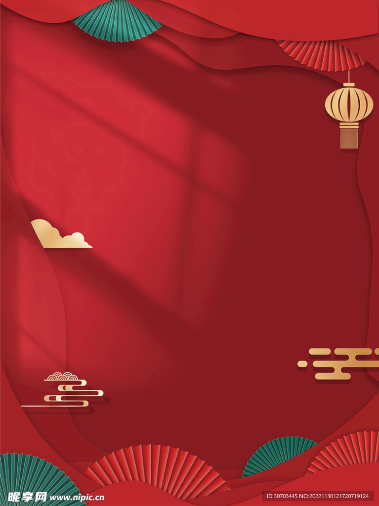 红色背景里的扇子