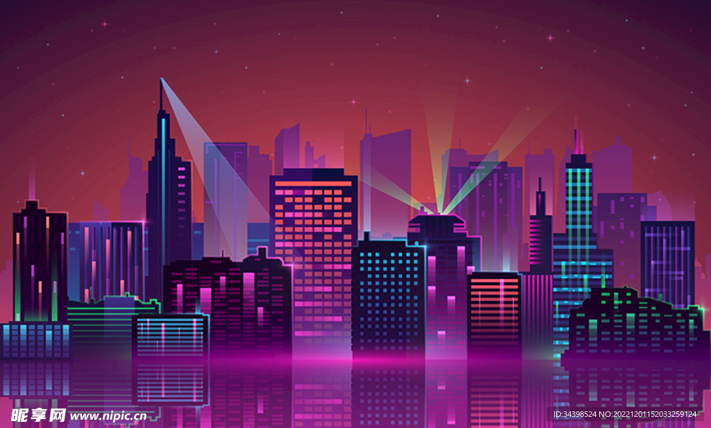 霓虹城市夜景建筑 