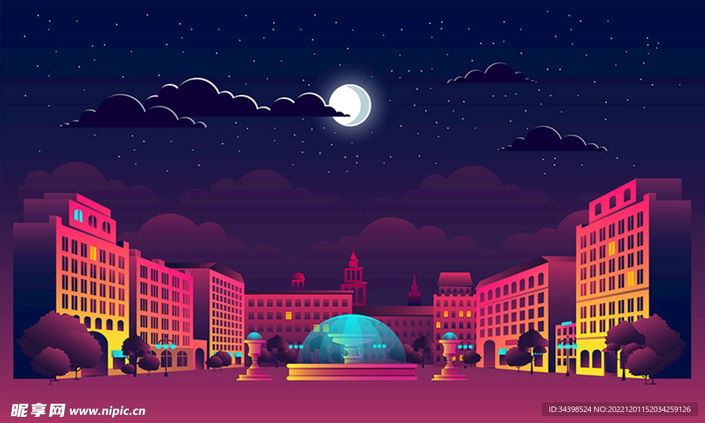 霓虹城市建筑夜景