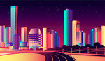 霓虹夜景城市建筑剪影