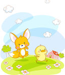 小鸭子狐狸卡通插画图片