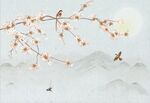水墨山水简约花鸟背景客厅装饰画