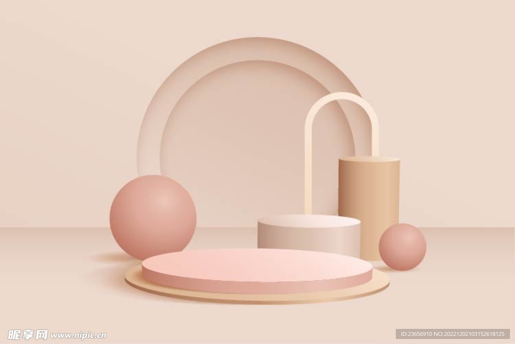 电商奶油粉色圆柱产品展示 