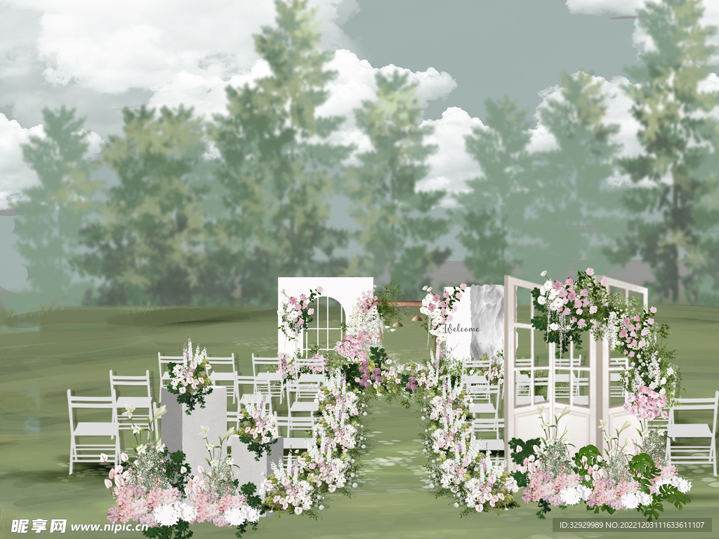 遇到白色主题草坪主题现场布置图片_效果图_策划价格-找我婚礼