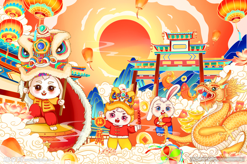 兔年春节插画