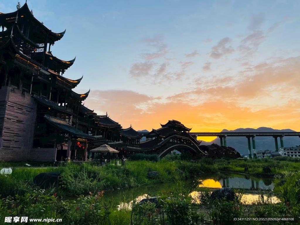 古代建筑 中国风 晚霞 余晖