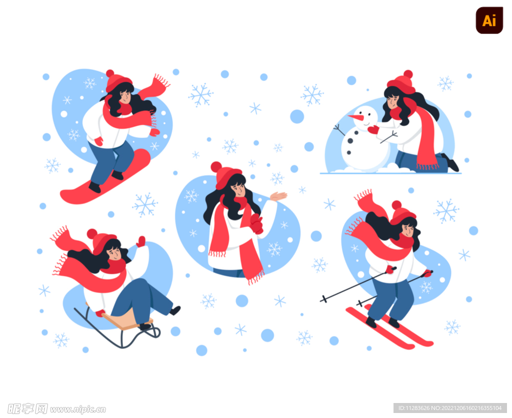 滑雪女孩插画