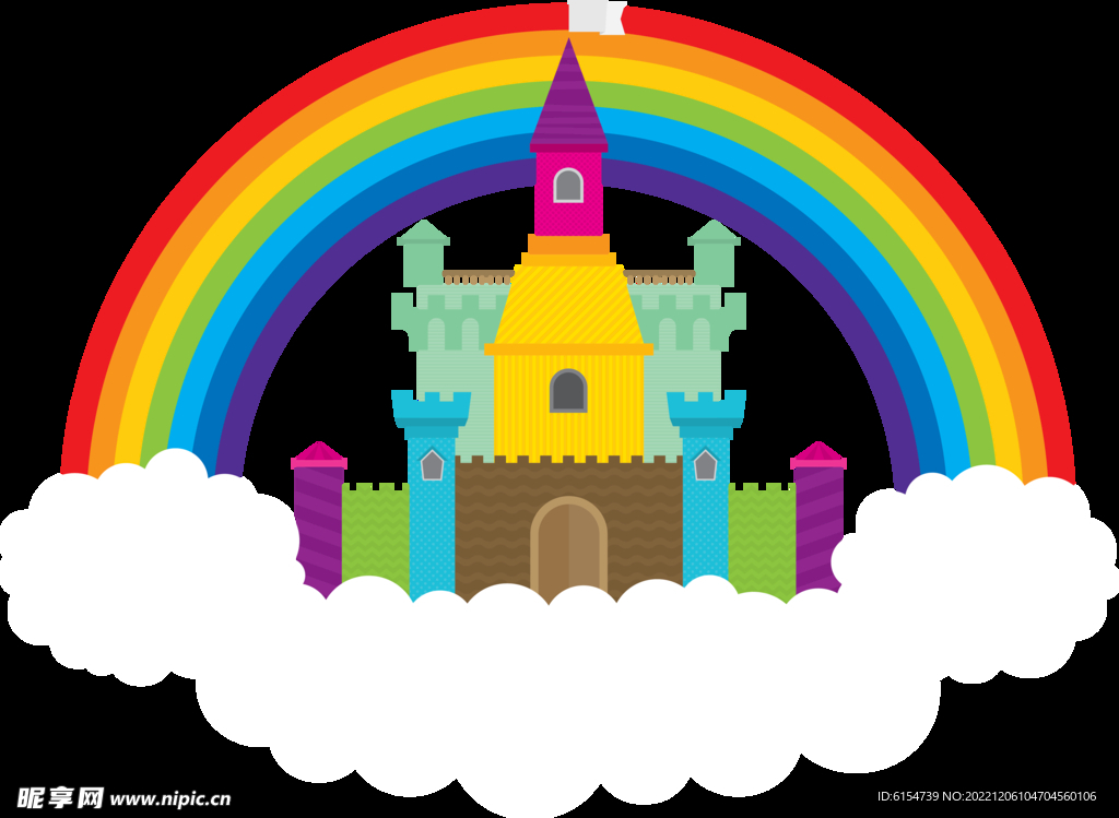 云朵上的城堡和彩虹