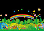 儿童露营和彩虹