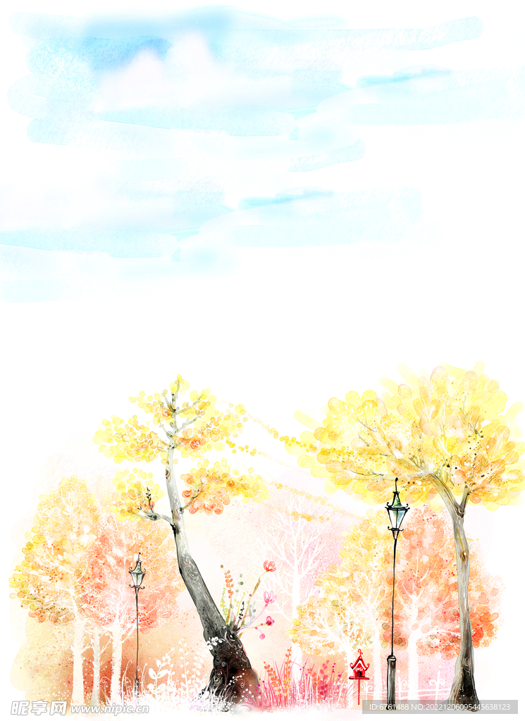 蓝天白云大树风景