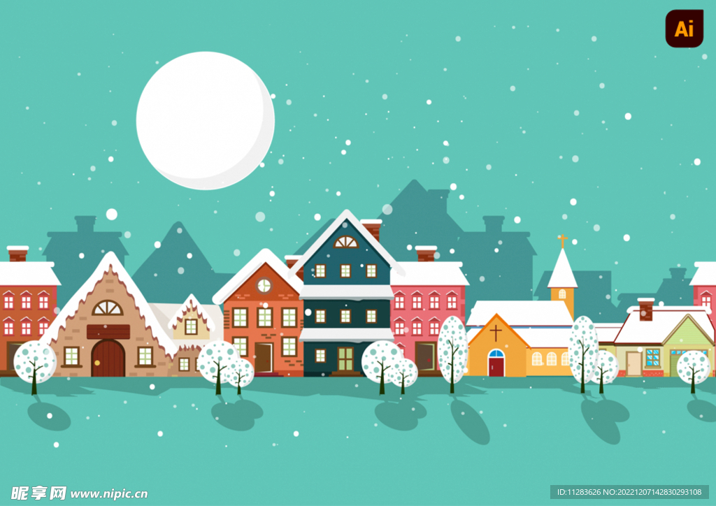 冬天下雪房屋插画