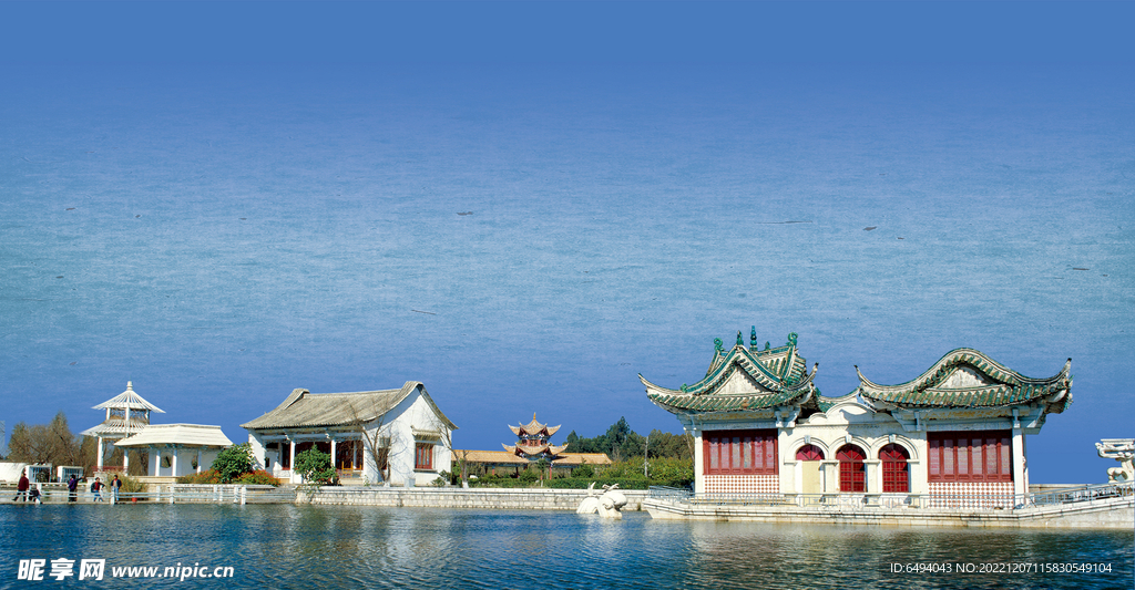 中国古建筑园林宽屏背景图