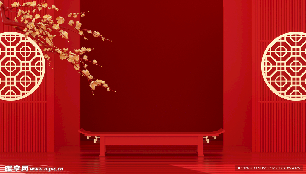 国潮新年红色展台背景