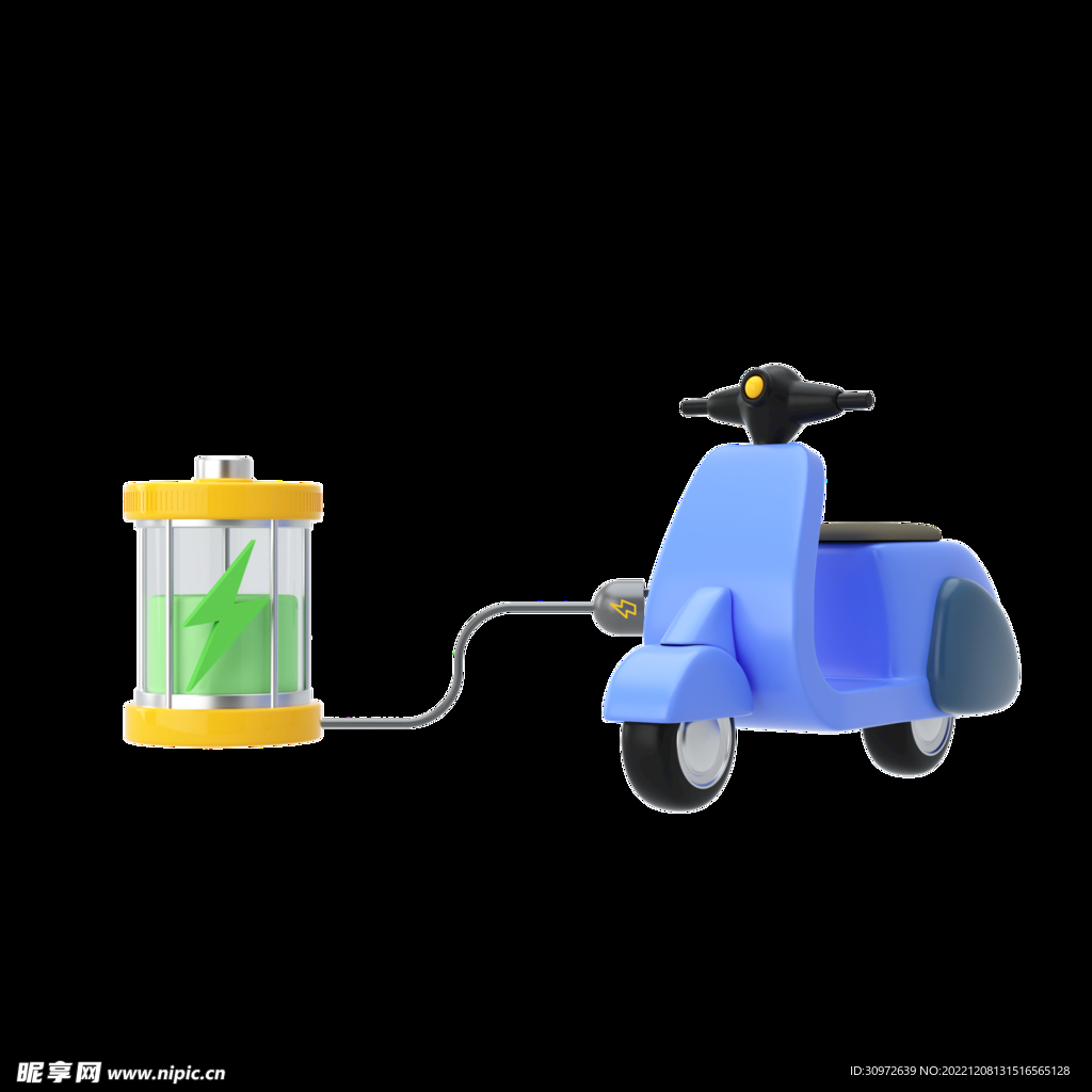  3D卡通绿色新能源电动车