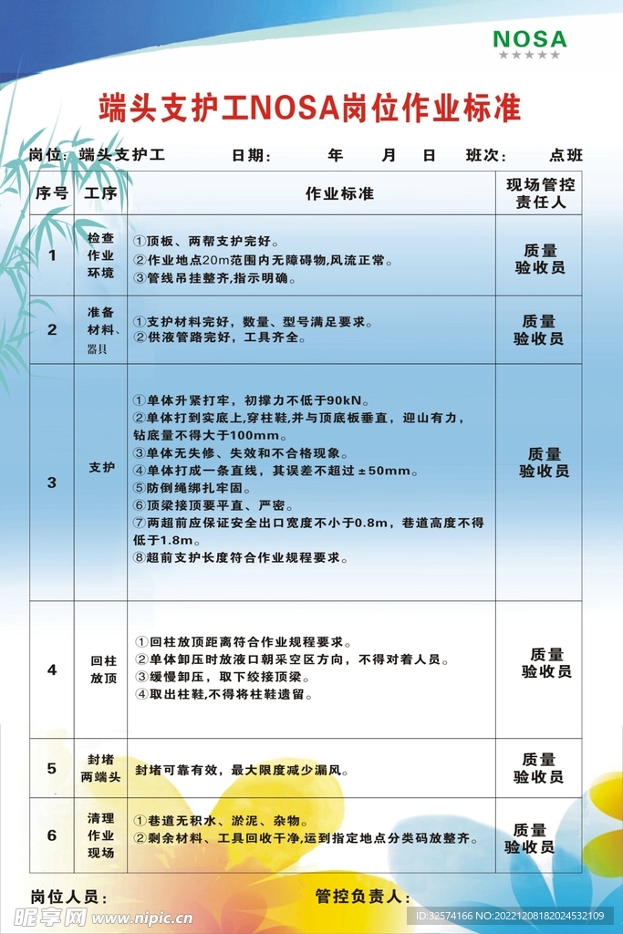 端头支护工岗位作业标准