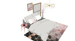 粉色女生卧室模型