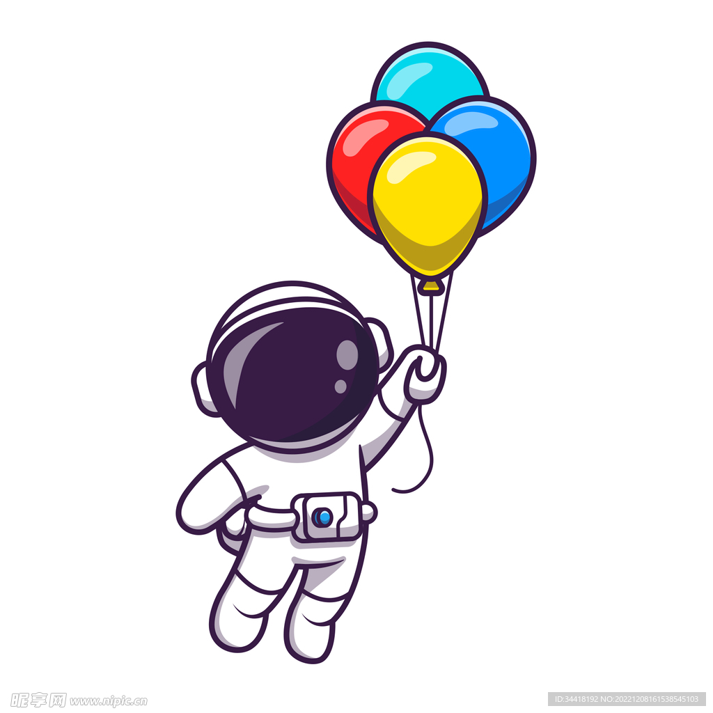 手绘手拿气球的宇航员
