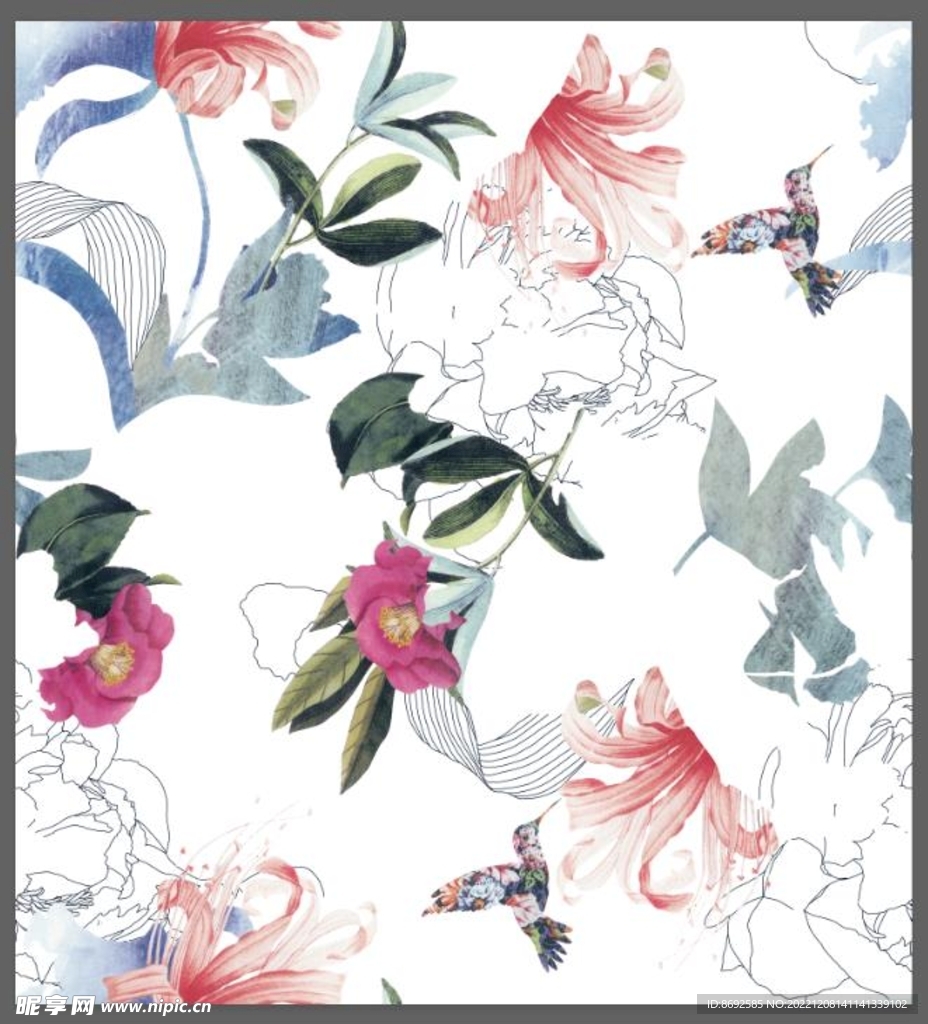 手绘花鸟