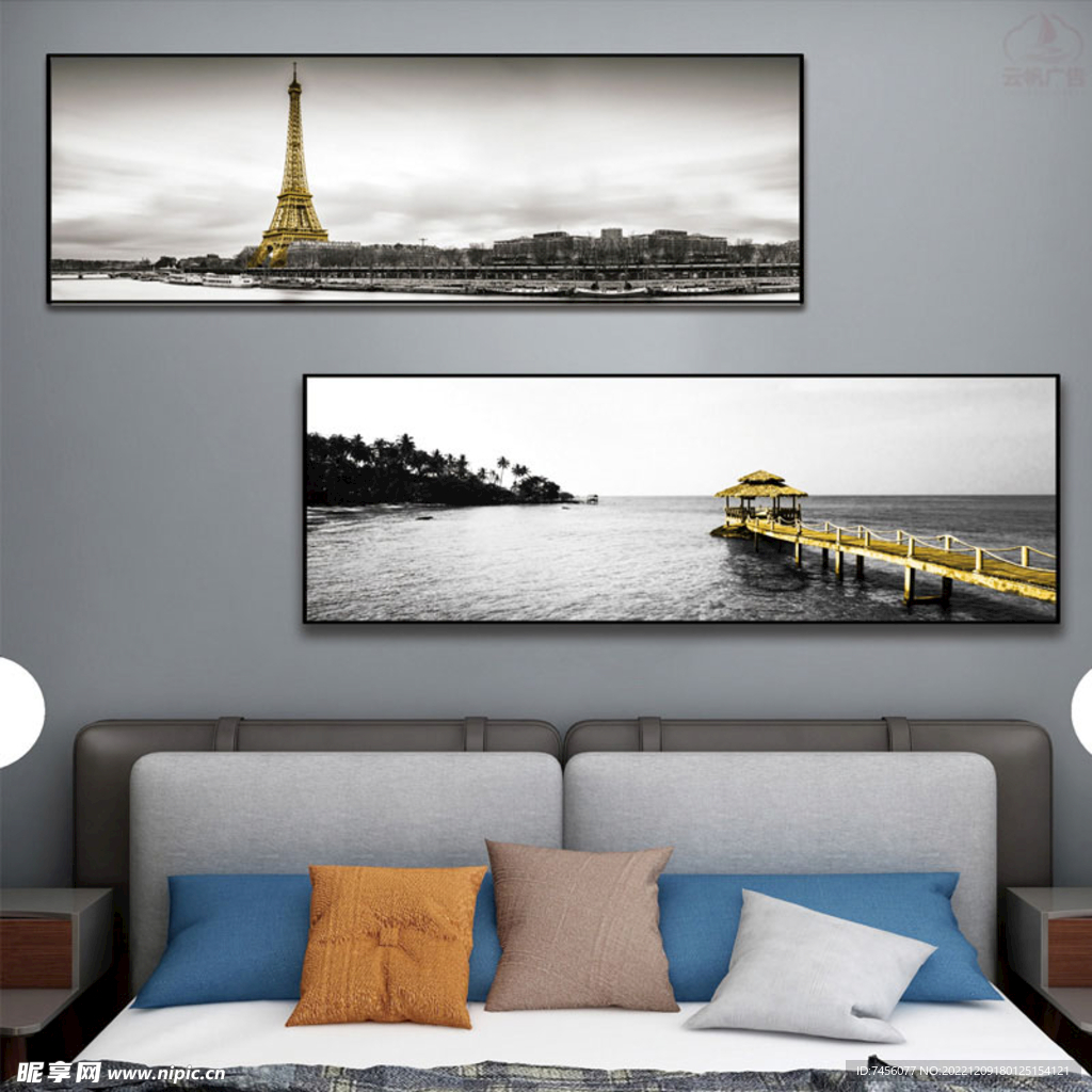 巴黎铁塔唯美风景画床头画
