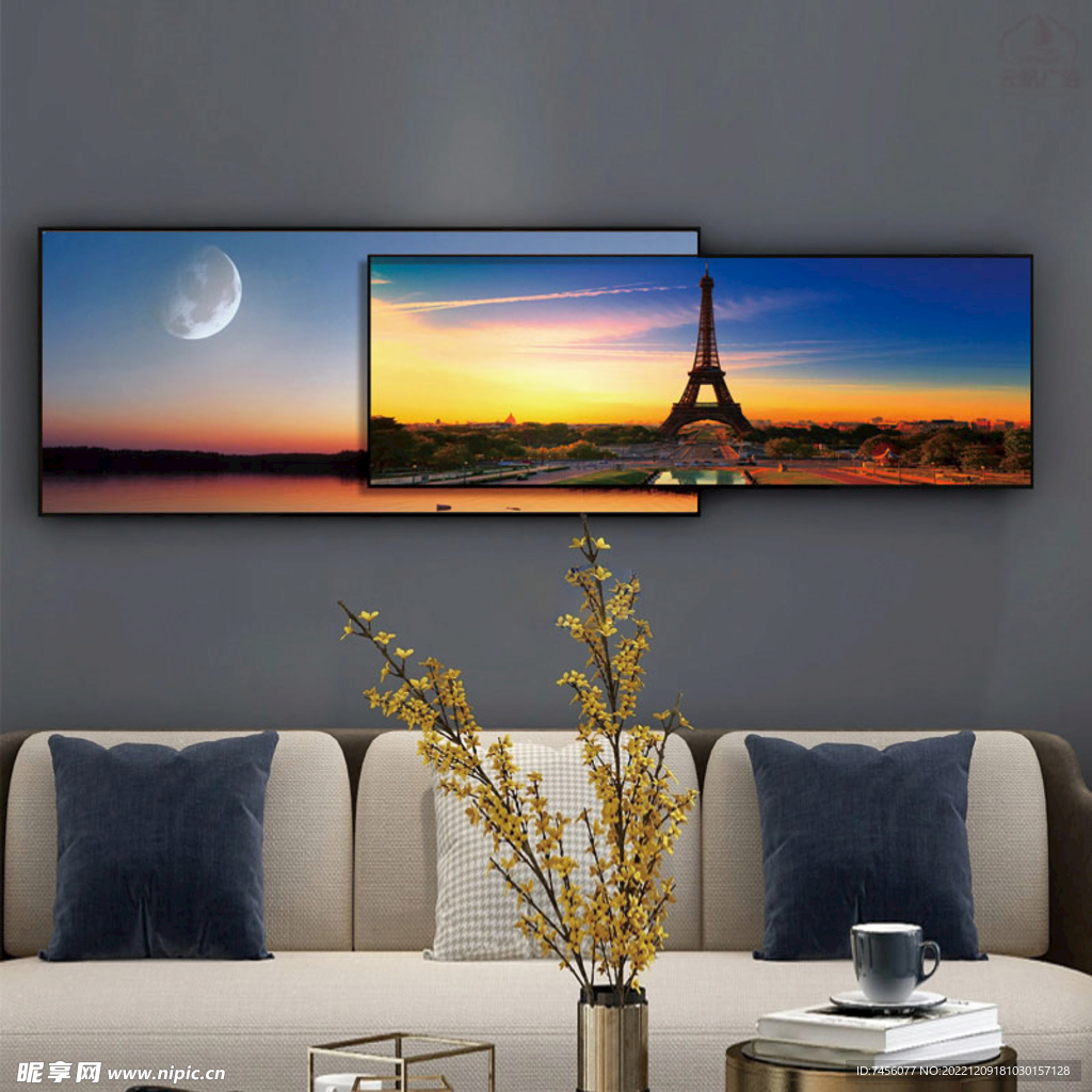 黄昏巴黎铁塔高清艺术床头画挂画