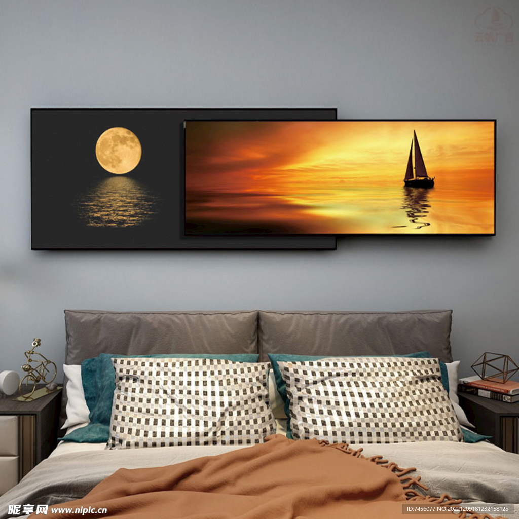 黄昏海景帆船风景画挂画床头画