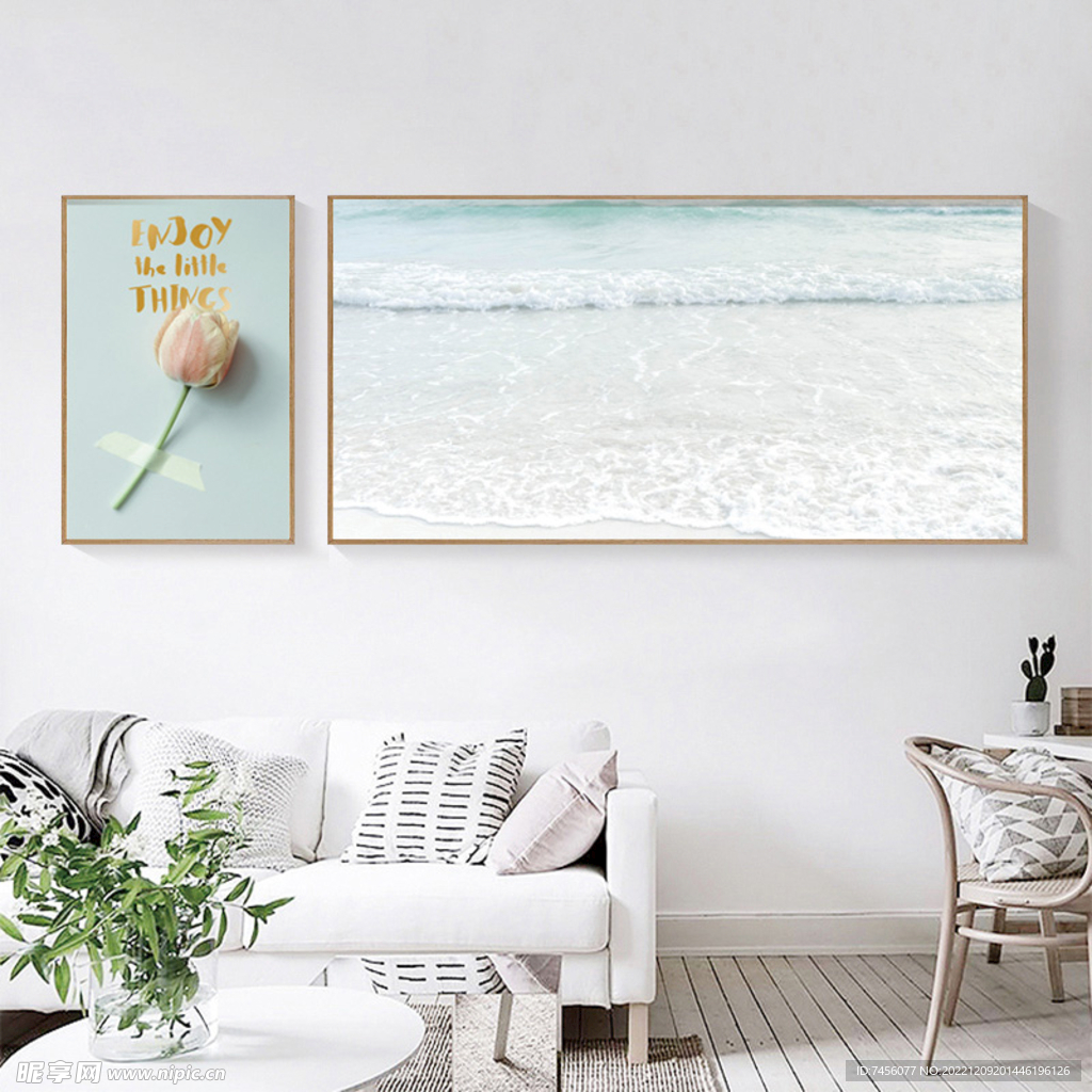 海景海水高清两联挂画装饰画