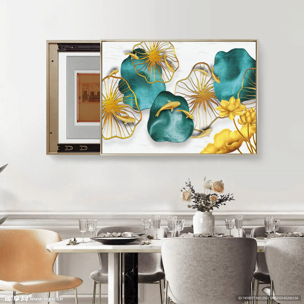 游鱼莲花电表箱挂画装饰画