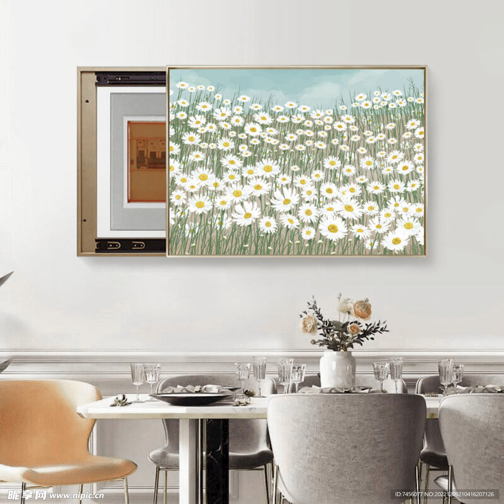 唯美小白花油画电表箱装饰画