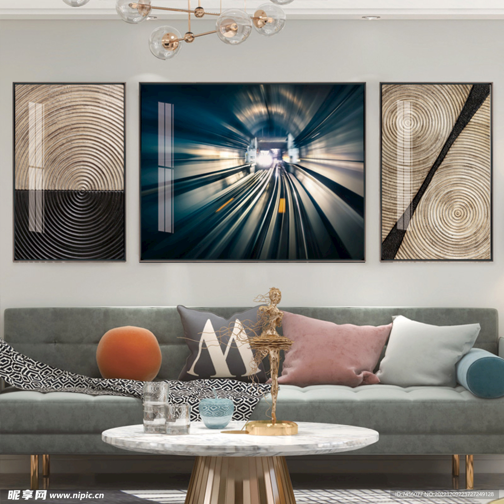 木纹时尚立体炫酷挂画三联画