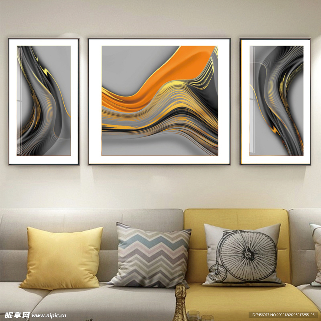 抽象水彩立体三联挂画装饰画