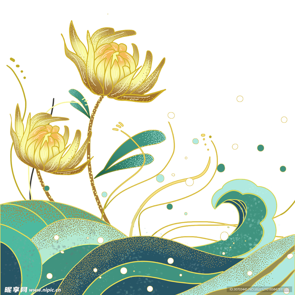 绿色海洋和花
