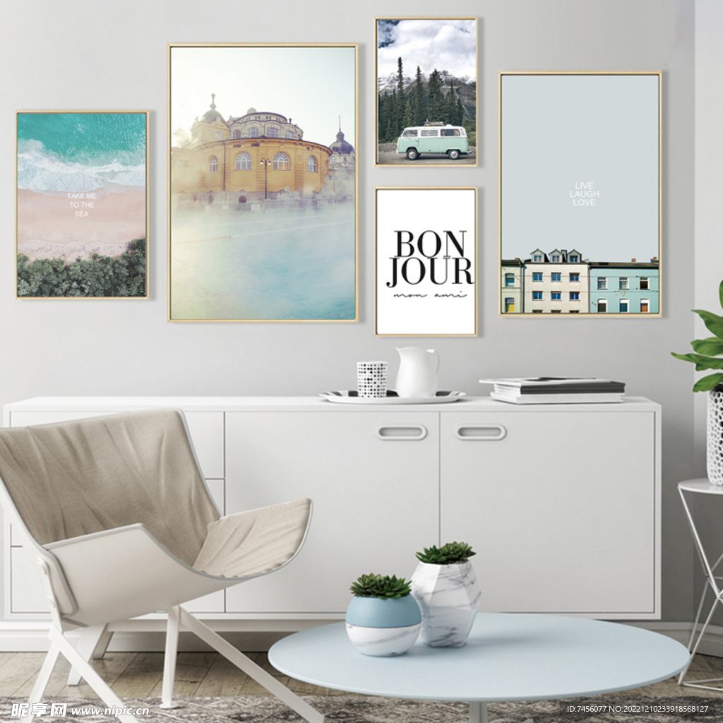 建筑房子唯美风景画多联画