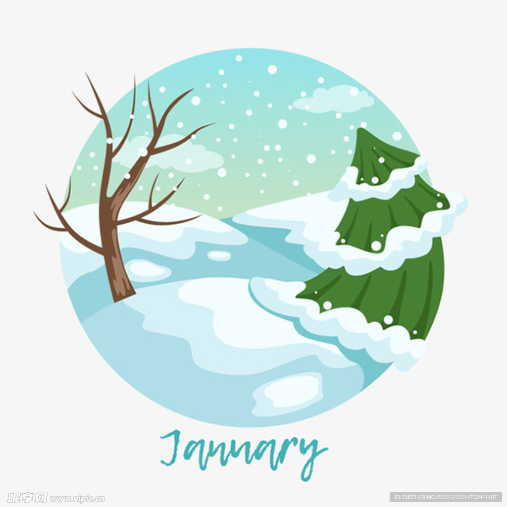 冬日雪景矢量手绘图