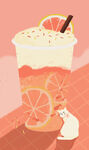 猫咪与西柚奶盖沙冰插画