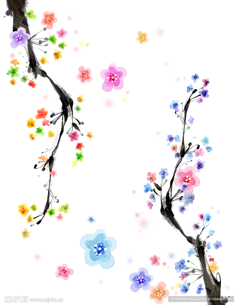 水墨水彩花枝素材