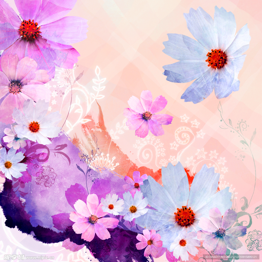 小菊花白菊花水彩psd素材